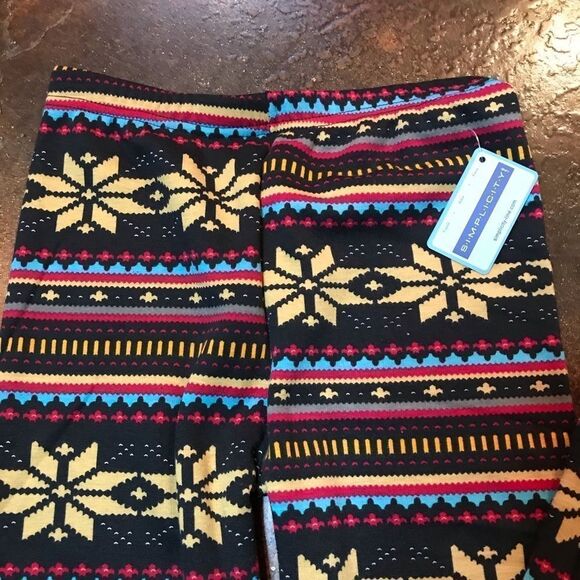 NWT Simplicity Winter Holiday Leggings, Size S/M - Picture 4 of 8